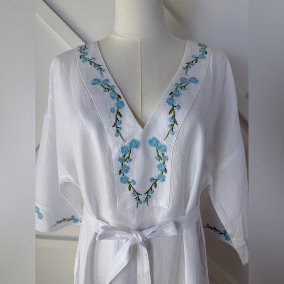 NWT Fanm Mon x Andie Kepez Kaftan Embroidered Dress White 100% Linen
Size Small - Picture 4 of 13